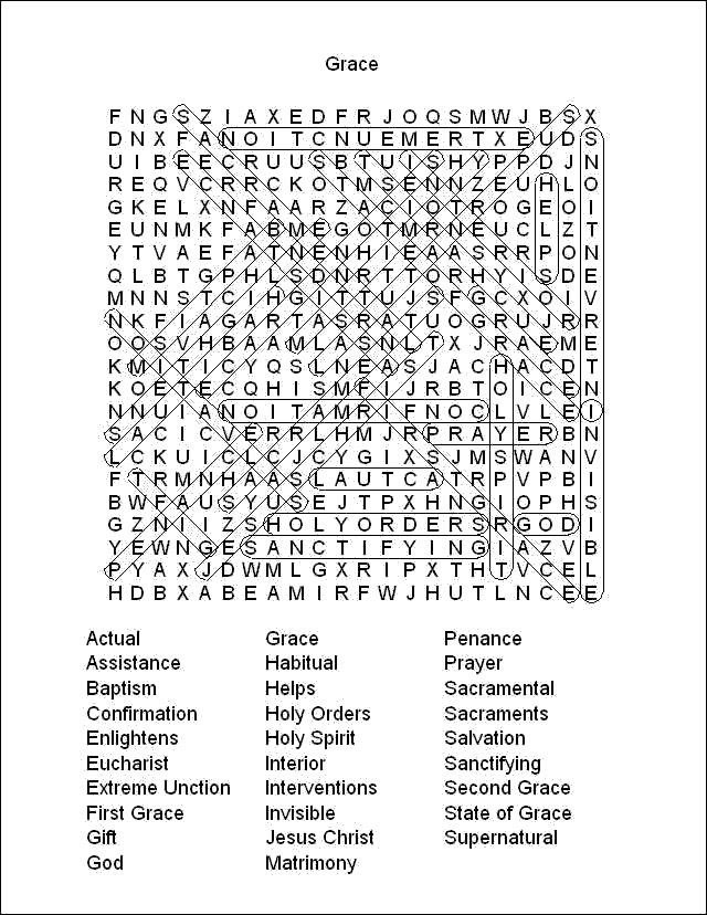 MyCatholicSource Word Search Answer Key Grace