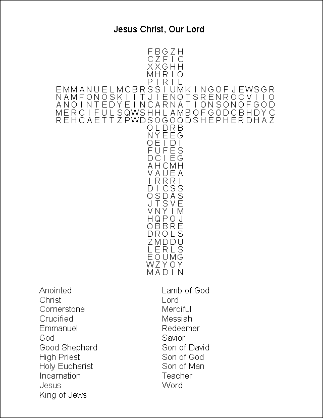 MyCatholicSource Word Search Jesus Christ Our Lord