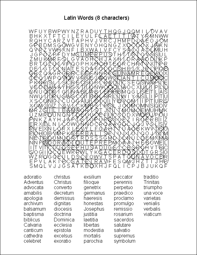 MyCatholicSource Word Search Answer Key Latin Words 8 Characters 