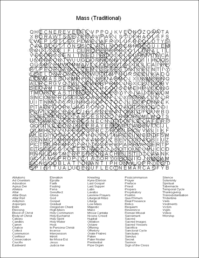 MyCatholicSource Word Search Answer Key Mass Traditional 