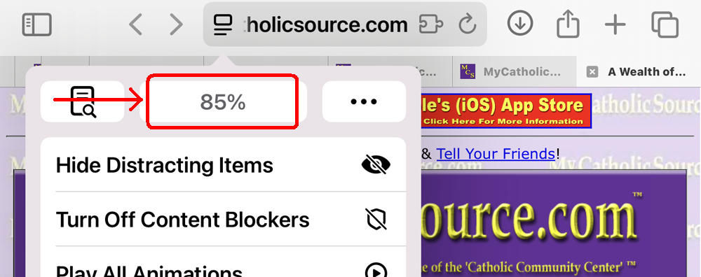 Safari browser - 85% page zoom Safari browser - 85% page zoom