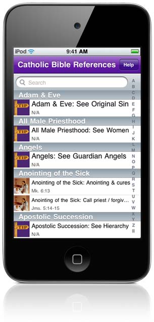 Catholic Bible References App Sample Screen (In App, Tap Row To View Scripture)