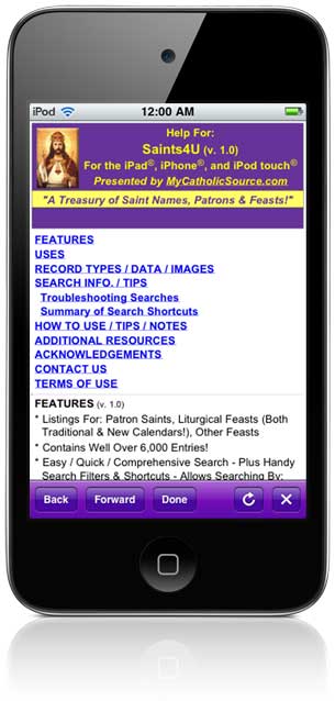 Saints4U App (sample screen)