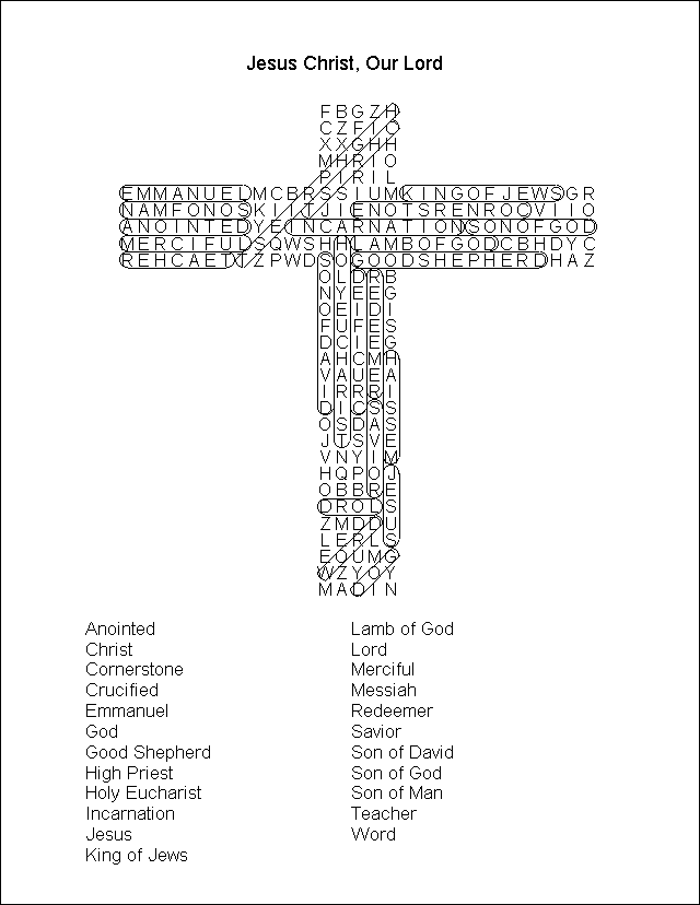 MyCatholicSource Word Search Answer Key Jesus Christ Our Lord