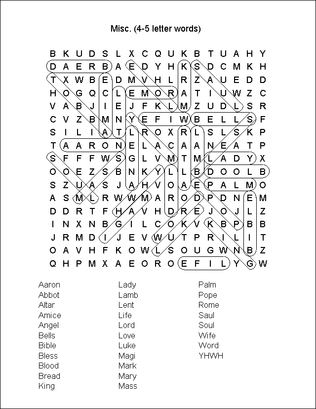 Word Search Answer Key Misc 4 5 Letter Words 