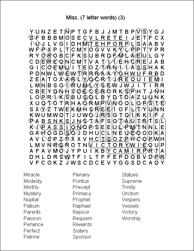 MyCatholicSource Word Search Answer Key Misc 7 Letter Words 3 